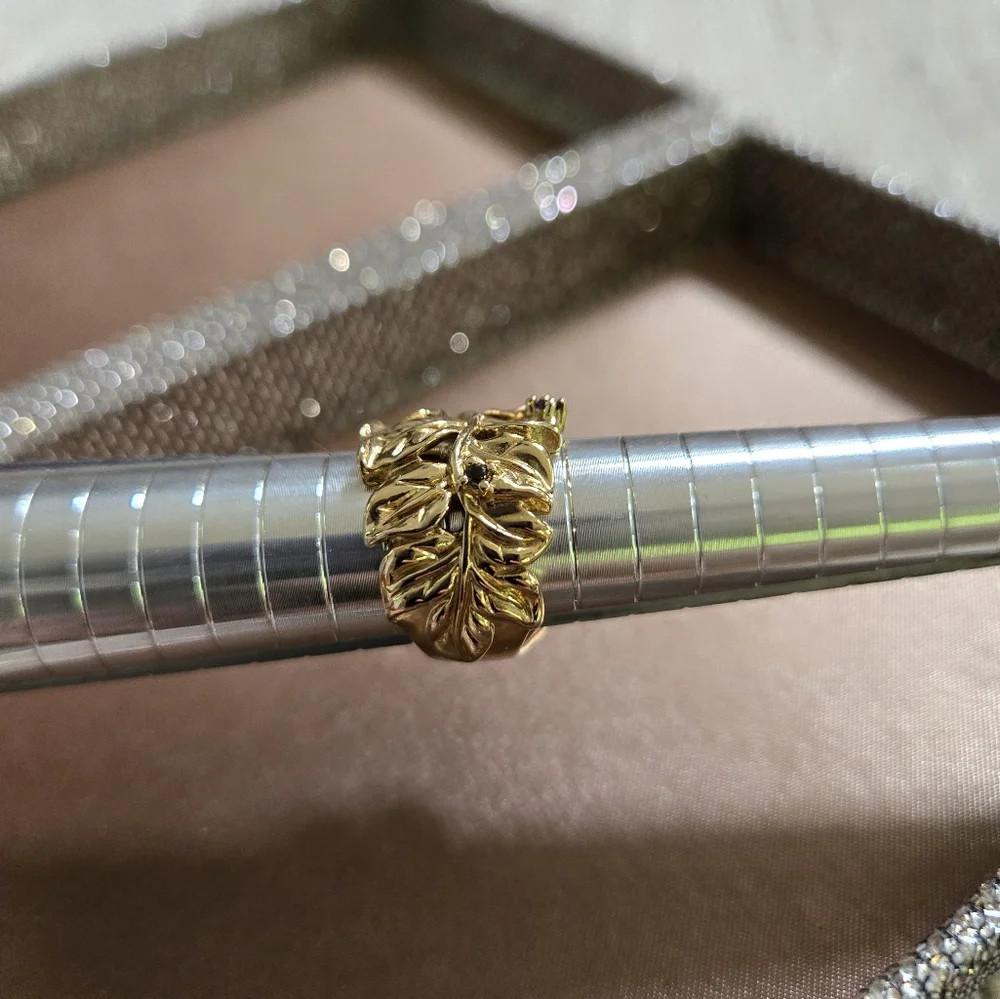 Gold Plated Vine Leaf Gemstone Ring